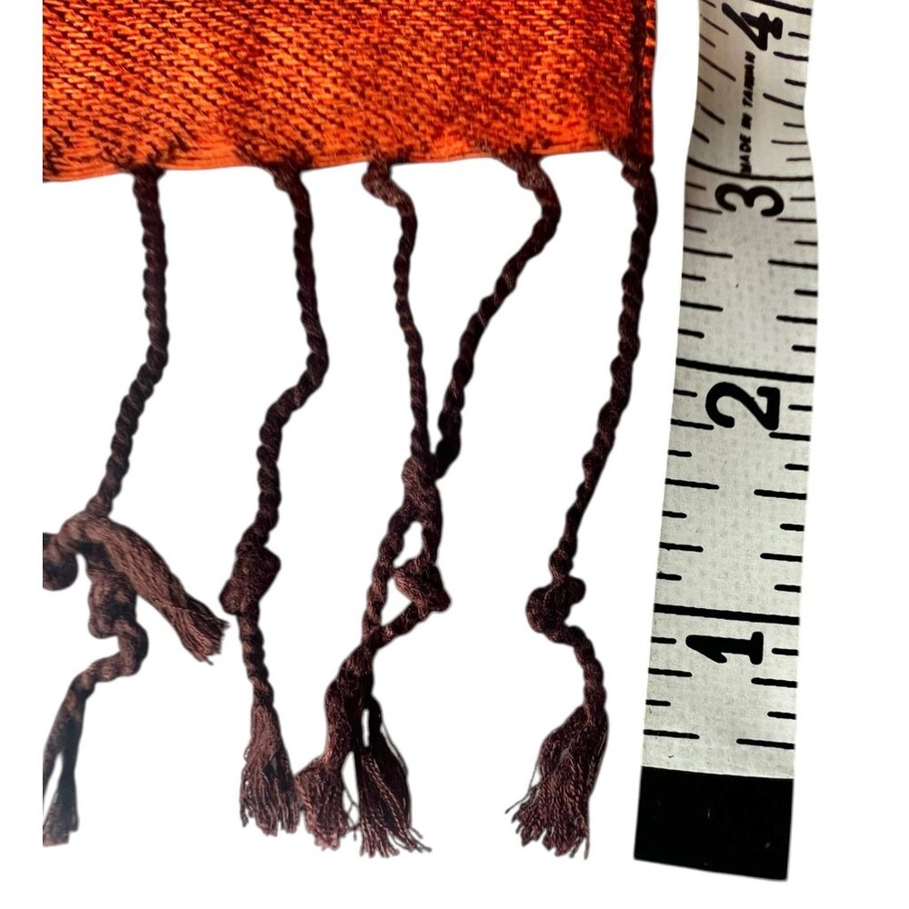 100% Cashmere Rox Scarf With Rose Pattern 27"x71" & 3" Fringe Orange Brown - Picture 8 of 10